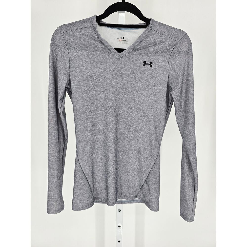 Under Armour women's Sz L HeatGear long-sleeve V-neck shirt Light Gray